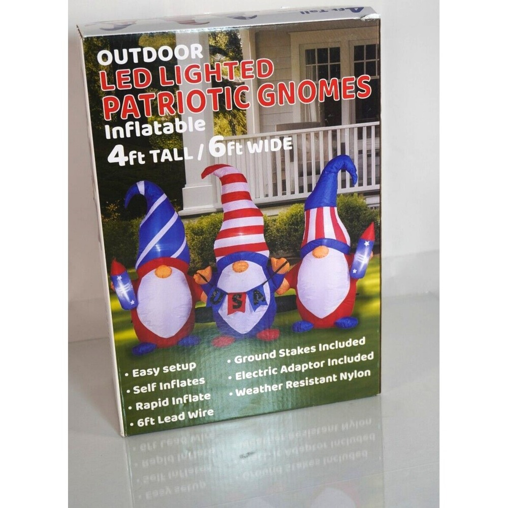 6 Ff X 4ft USA Patriotic Gnomes Inflatable LED Lighted Yard Memorial Day